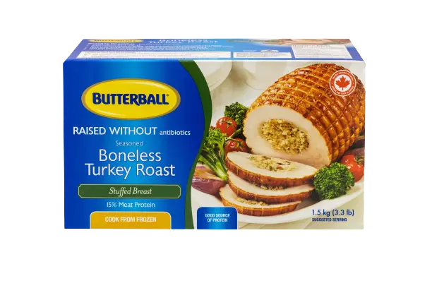 Butterball boneless stuffed turkey breast roast product packshot.
