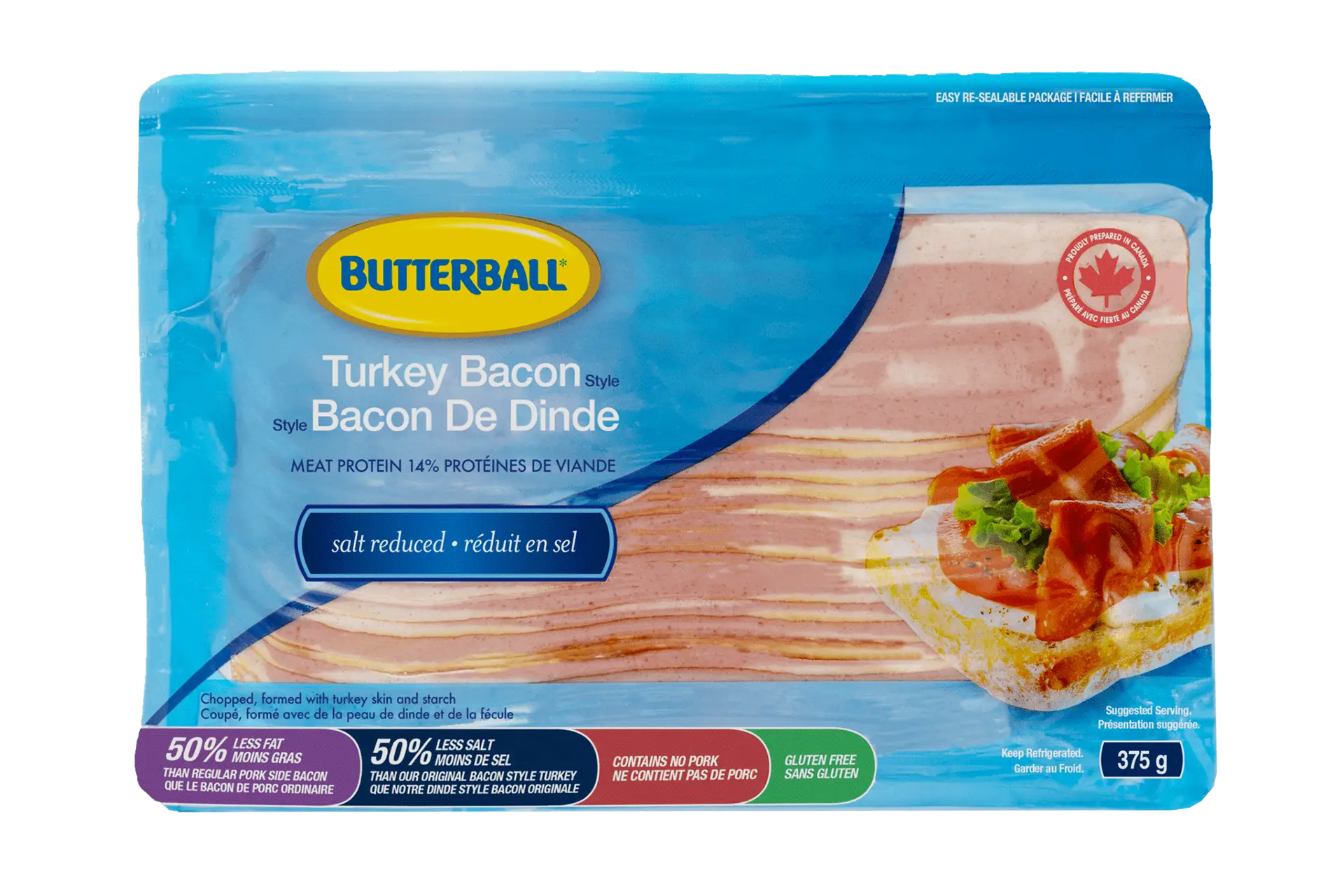 Butterball turkey bacon salt reduced product packshot.