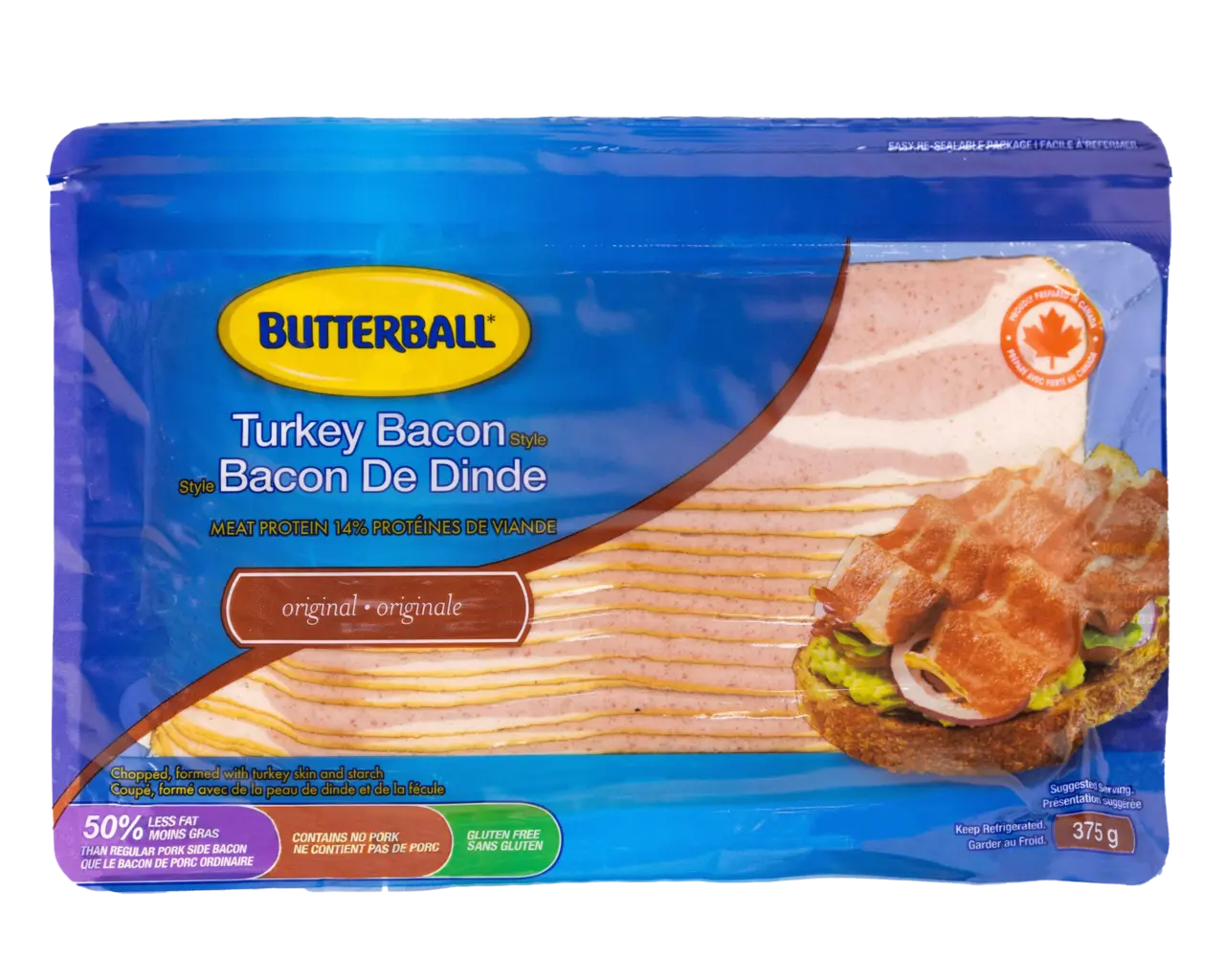 Butterball bacon style turkey product packshot.