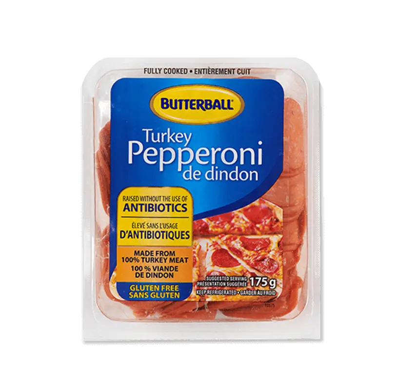 Turkey pepperoni product packshot.