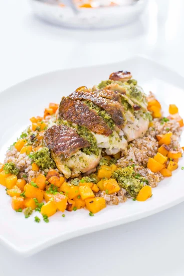 Stuffed Bone-in Turkey Breast with Butternut Squash and Bulgur