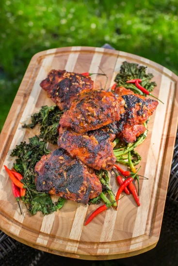 Grilled Turkey Thighs with Carolina MOP Sauce and Grilled Kale