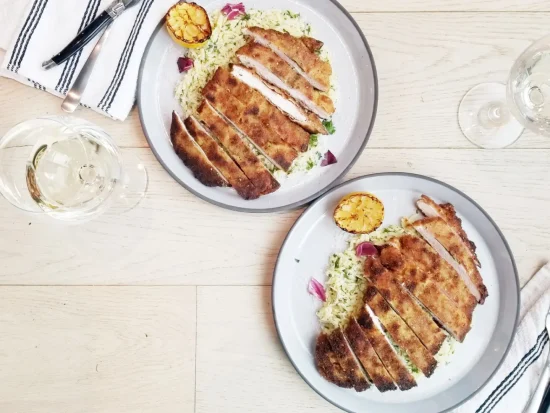 TURKEY SALTIMBOCCA WITH CHARDONNAY AND HERB ORZO