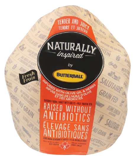 Butterball naturally inspired whole fresh turkey product packshot.