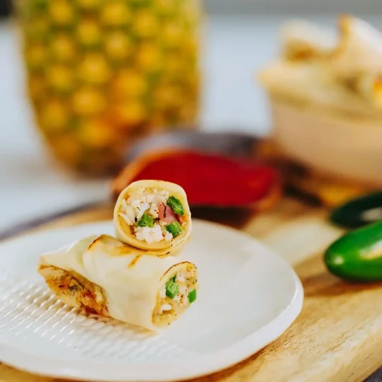 Baked Turkey, Pineapple and Jalapeño Spring Rolls