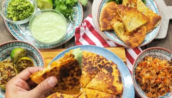 Spicy quesadilla made with leftover turkey filling with lemon, mint chutney on the side.