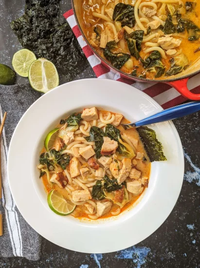 Soupe épicée à la dinde et aux nouilles udon du chef Shahir Massoud