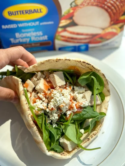 Roasted Red Pepper, Turkey and Feta Pitas