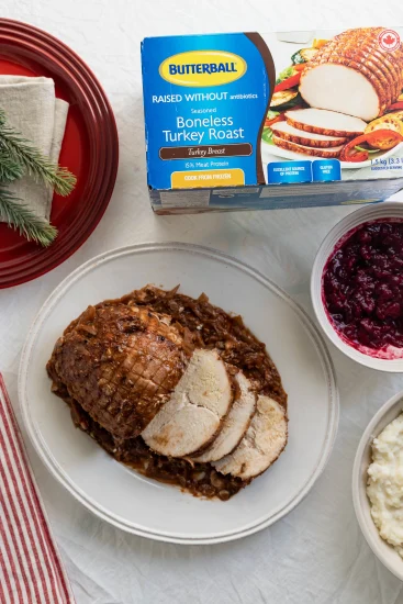 Shallot, Red Wine, and Maple Turkey Roast with Spiced Cranberry Sauce