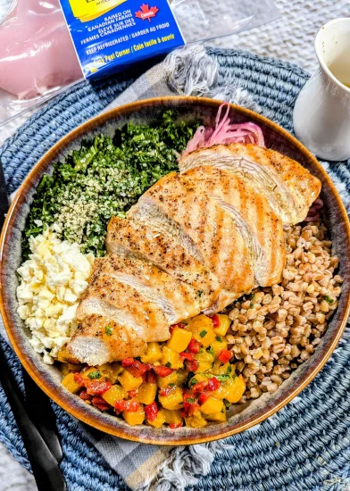 Grilled Turkey and Butternut Squash Bowl with Avocado Oil Vinaigrette